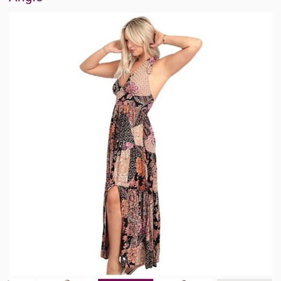 Angie black and pink patchwork halter maxi dress size large nwt - Picture 3 of 5